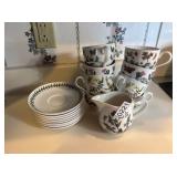 PORTMEIRION BOTANIC GARDEN CUPS, SAUCERS, & CREAMER