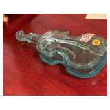 BLUE GLASS VIOLIN CANDY DISH