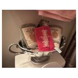 PEWTER BOWL AND TOWELS