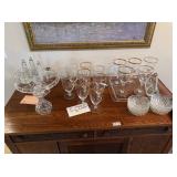 VARIOUS GLASSES, GLASS CAKE STAND, S & P SHAKERS, ETC.