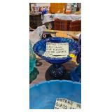 VINTAGE BLUE GLASS LOUISA COMPOTE