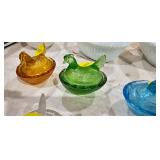 GREEN GLASS HEN ON NEST