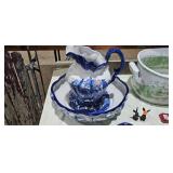 BLUE AND WHITE PITCHER AND BOWL