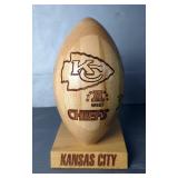 Kansas City Chiefs Laser Engraved Wood Football Autographed By Rudy Niswanger, Brandon Albert, Brian