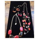 2 RED NECKLACE EARRING LOT