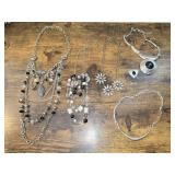 5 SILVER TONE NECKLACES