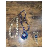 3 BLUE AND SILVER TONE NECKLACES