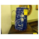 Large, blue, and white, ironstone jug of mothers
