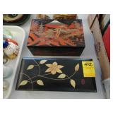Two Japanese black lacquer music boxes