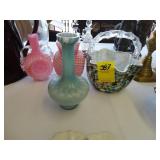 Victorian, Art Glass, basket, along with three