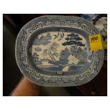 19th Century, Blue Willow, ironstone platter by