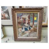 Victorian needlework picture of a lady with a
