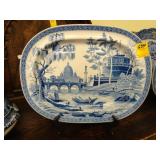 Large, 19th Century scenic, blue, and white Spode