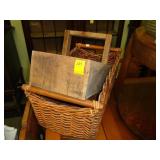Wooden, tool crate, along with a basket