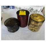 Lot of two paper mache round boxes along with