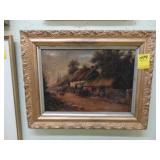 TOC oil on canvas of a farm scene with animals in