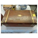 Victorian, mahogany, lap desk with brass campaign