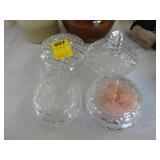 Four cut crystal, lidded, powder jars