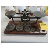 Victorian postal scale with weights