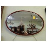 Oval, inlaid, Edwardian, mahogany, wall mirror