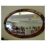 Oval, Arts and Crafts, beveled, oak, wall mirror