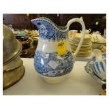 19th Century blue and white scenic ironstone jug
