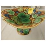 19th Century Majolica grape leaf compote