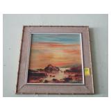 Oil on canvas of a sunset, artist signed and