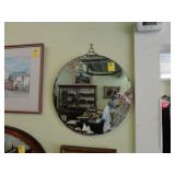 Round, beveled, Art Deco, wall mirror