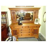 Late Victorian, Art Nouveau, mirror back, oak,