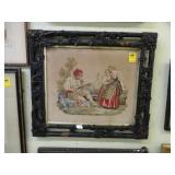 Victorian, needlework picture of two your girls