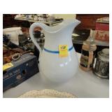 White Victorian ironstone jug with blue band