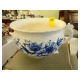 Victorian, blue, and white floral chamber pot