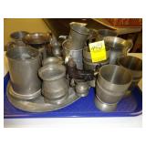 Tray lot of pewter tankards