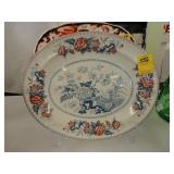 19th Century, orange and blue, ironstone platter