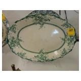 Large, green, and white, ironstone platter with