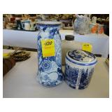 TOC blue and white, Royal Bonn vase, along with