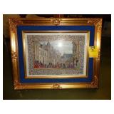 Hand painted porcelain panel, in gilt frame, by