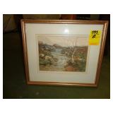 Wee watercolor landscape of a birch tree in