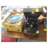 Vintage record player and records