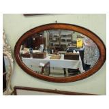 Oval, Edwardian, beveled, oak, wall mirror