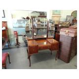 Queen Anne, burled walnut vanity with triple