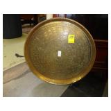 Round, embossed, brass, Eastern Indian charger,