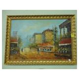 Large, scenic, oil on canvas painting of a