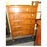 Five drawer, burled walnut, Queen Anne chest, A/F
