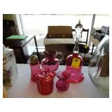 Large, Victorian, cranberry bell along with a