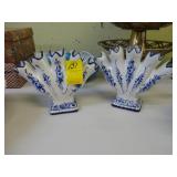 Pair of blue and white bulb vases