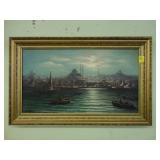 Oil on canvas, of Istanbul, Turkey in gilt frame