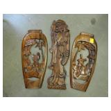 Pair of wooden carvings, along with another