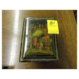 Russian, black lacquer box, artist signed